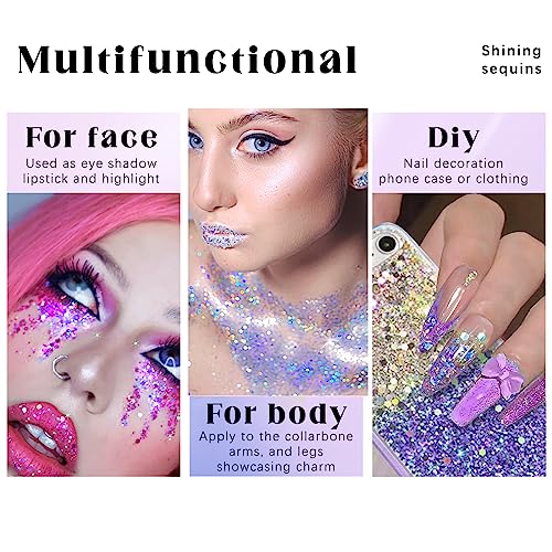 HOSAILY 2 Colors Roll-on Body Glitter Gel, Holographic Glitter Gel Under Light for Face Hair, Body Shimmer for Rave Access...