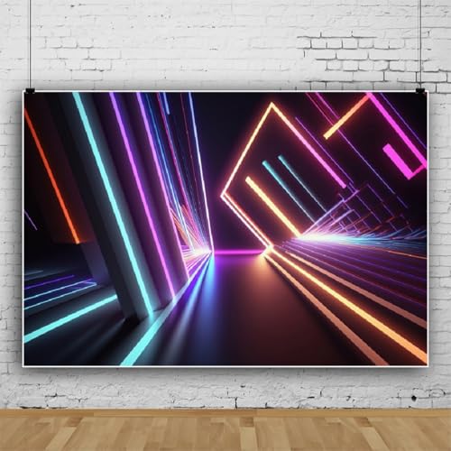 Yeele 5x3ft Abstract 3D Neon Backdrop for Photography Futuristic Abstract Neon Light Building Let's Glow Background for Bi...