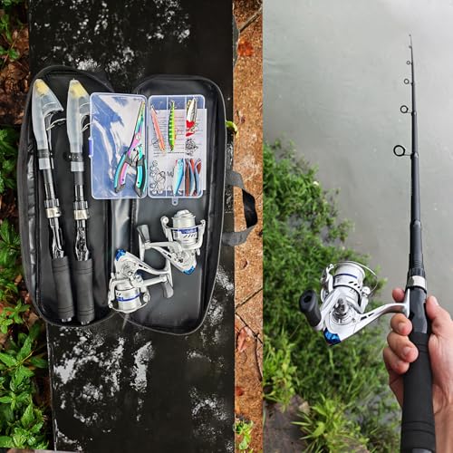 Fishing Rod and Reel Combos, 2PC Telescopic Fishing Pole Spinning Reels Sets, Collapsible Fishing Rod Full Kit with with F...