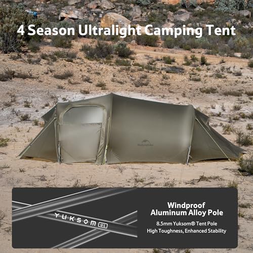 Naturehike Opalus UL 4 Season Tents for Camping, Windproof 2-3 Person Winter Camping Tent, Double Layer Cold Weather Tunne...