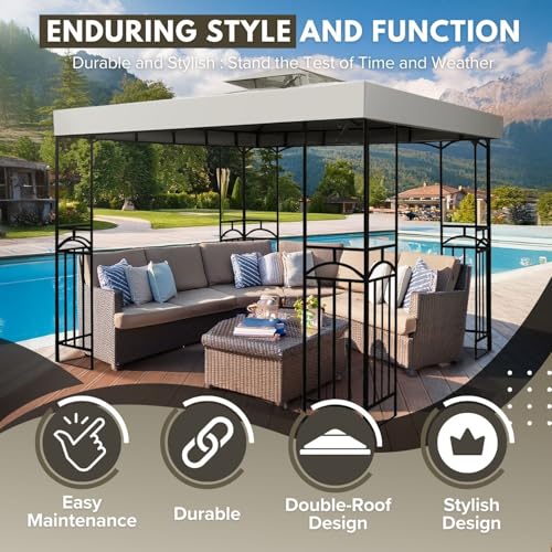 Flexzion Gazebo Cover Replacement Canopy Top 12x12 Ft (3.6m x 3.6m) - Double Tier Top Canopy Cover Replacement with UV30+,...