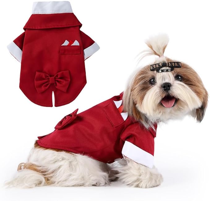Norbi Dog Tuxedo Suit for Medium Dogs Bow Tie Wedding Outfit Prince Formal Party Tuxedo Pet Costume Red S