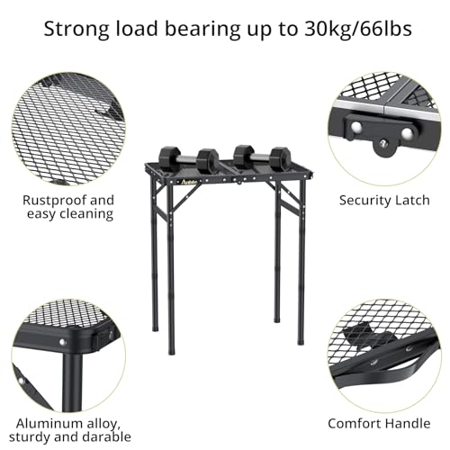 Anbte Folding Grill Table, Aluminum Camping Table Adjustable Height Max 27.5" Picnic Table Outdoor Table, Lightweight, Por...