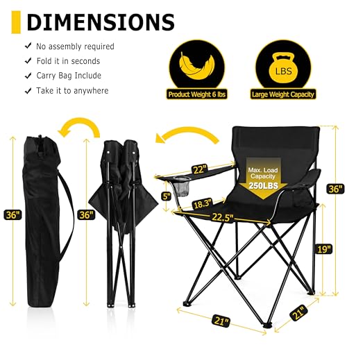Joyfair Portable Camping Chair, Outdoor Lawn Folding Chairs for Adults, Heavy Duty Large Foldable Chairs for Beach, Fishin...