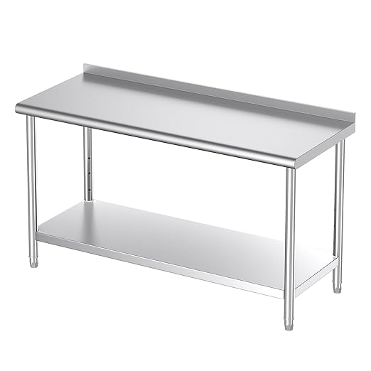 Mioleu Commercial Stainless Steel Table 60 x 24 Inches Heavy Duty Prep & Work Metal Desk with Blacksplash & Adjustable Undershelf for Kitchen Restaurant Home Garage Warehouse