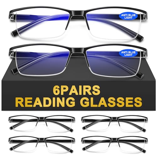 AIMISUV 6Pack Reading Glasses Men,Spring Hinge Blue Light Blocking Readers,Anti Eyestrain Computer Magnifying Eyeglasses