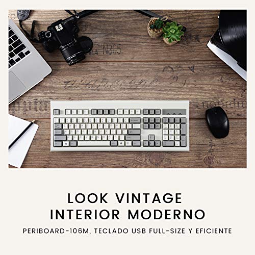 Perixx PERIBOARD-106M ES, Teclado USB Eficiente Full Size, Teclas Ergonómicas Curveadas, Estilo Retro Clásico, Color Gris ...