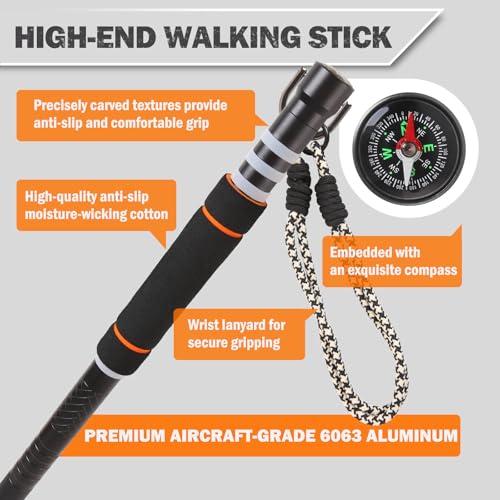LIANGBAI Tactical Walking Stick, Survival Hiking Stick Walking Staff, Lightweight Tactical Cane Gear, Aluminum Trekking Po...