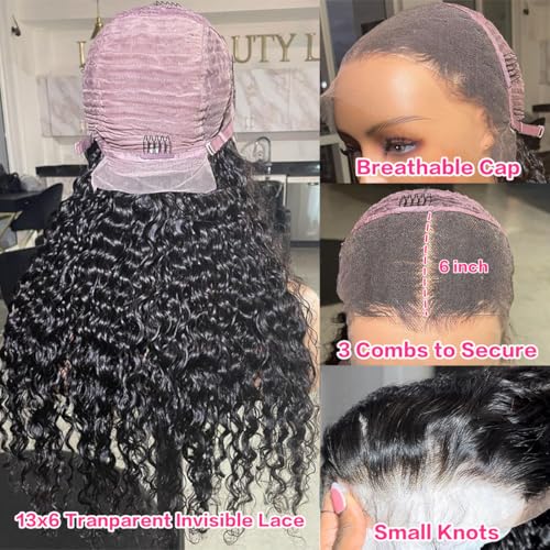 18 Inch Deep Wave 13x6 Lace Front Wigs Human Hair Pre Plucked With Baby Hair 200 Density Deep Curly Lace Frontal Wigs Human Hair Transparent HD Lace Wigs Natural Black