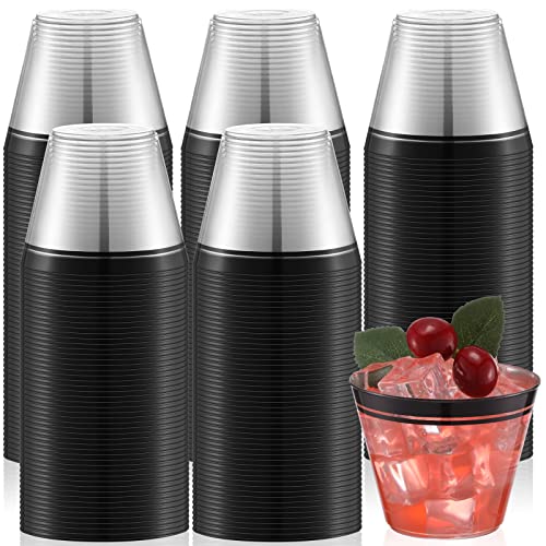 Skylety 100 Pcs Valentines Day Plastic Wine Cups 9 oz Disposable Clear Drinking Cup Wine Glasses Wedding Drinking Tumblers...