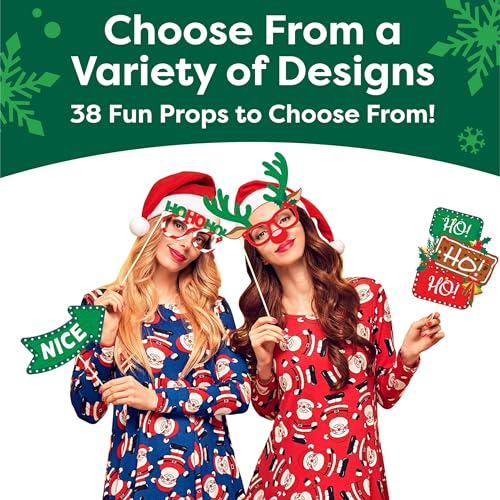 Christmas Photo Booth Props 38pc Set - Christmas Party Decorations, Party Favors, Games & Supplies for Kids Adults - Chris...