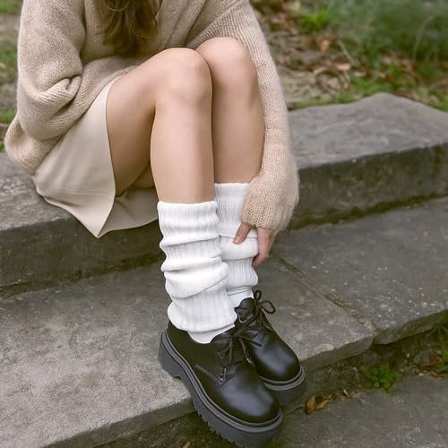 Textured Knit Slouch Socks - Elegant White Leg Warmers with Slimming Silhouette