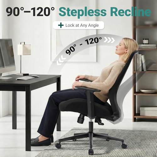 Big and Tall Home Office Desk Chair 500lb Capacity for Heavy People, Ergonomic Wide Mesh Desk Chair with Stepless Recline...