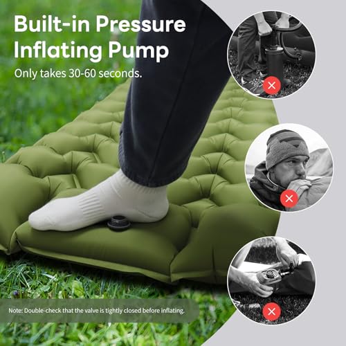 Kdti Camping Sleeping Pad with Pillow, Built-in Foot Pump Inflatable Sleeping Pad, Ultralight Air Mattress, Durable Waterp...