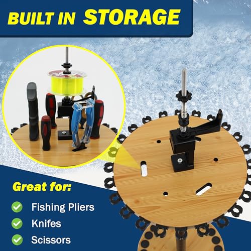 Rush Creek Creations 24-Rod Round Spinning Fishing Pole Holder with Built-in Line Spooler, 360° Access Fishing Rod Holder ...
