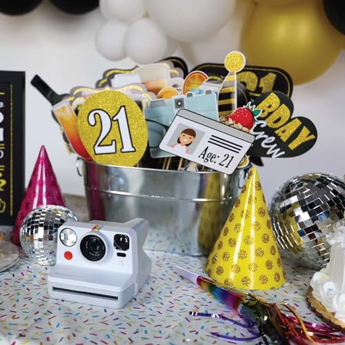 21st Birthday Photo Booth Props - 41-pc Photo Booth Kit with 8 x 10-Inch Sign, 60 Adhesive Pads, 45 Sticks - Photo Booth 2...