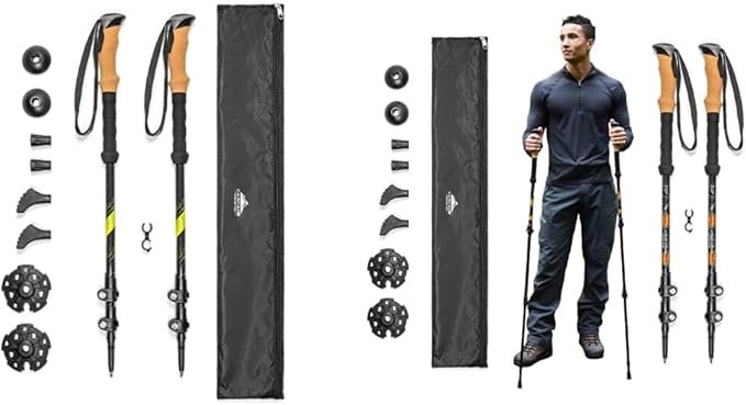 Cascade Mountain Tech Trekking Poles - Carbon Fiber Walking or Hiking Sticks & Trekking Poles - Aluminum Hiking Walking St...