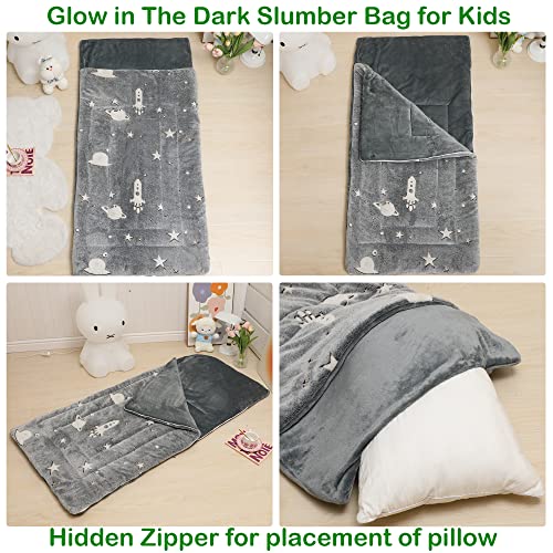 Kids Sleeping Bag for Girls Boys Glow in The Dark Toddler Slumber Bag Luminous Soft Sleepover Bag Nap Mat Preschool Daycar...