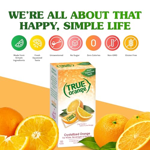 True Citrus TRUE ORANGE Water Enhancer, Bulk Dispenser, 100 Count (Pack of 1), 0 Calorie Drink Mix Packets For Water, Oran...