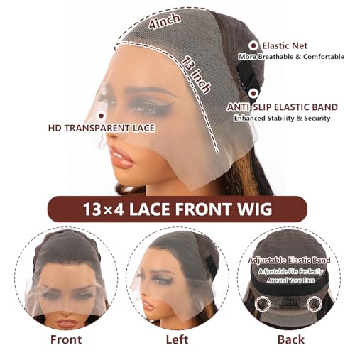 IDHERE 22 Inch Ombre Lace Front Wig Human Hair Pre Plucked 1B/30 Highlight 13x4 Lace Front Wigs Human Hair 180% Density Body Wave Colored Wigs Brown Glueless HD Lace Frontal Wigs for Women