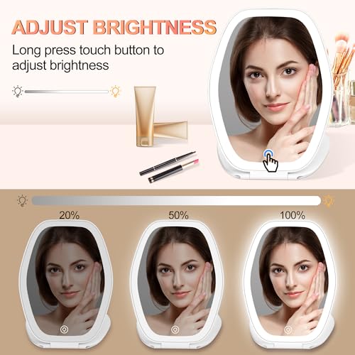 COSYGLOW Travel Makeup Mirror with Light: 3 Color Lighting Portable Mirror with Touch Screen Rechargeable Adjustable LED L...