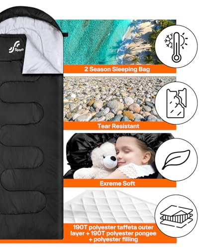 Sportneer Sleeping Bag, 3 Seasons Warm Cold Weather Sleeping Bags for Adults Kids Boys Girls with Compression Sack- Lightw...