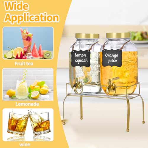 1 Gallon Glass Drink Dispenser Set of 2 – Drink Dispensers for Parties, Beverage Dispenser with Stand & 100% Leakproof Spi...