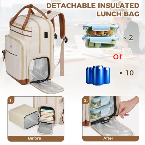 MATEIN Teacher Backpack with Lunch Compartment Detachable, 15.6 Inch Laptop Backpack with USB Port & Organized Pocket, Col...