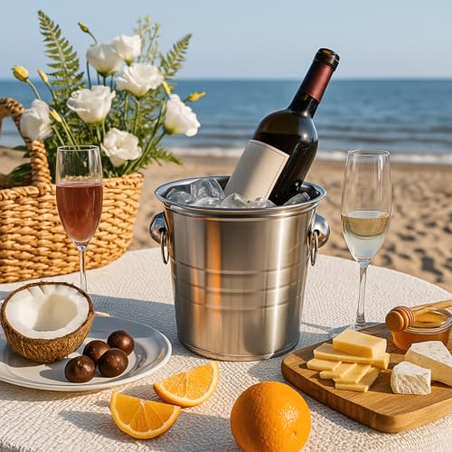 ZENFUN 2 Pack 3 Quart Ice Bucket with Handles, Beverage Tub with Handles, Galvanized Metal Ice Bucket, Drink and Wine Chil...