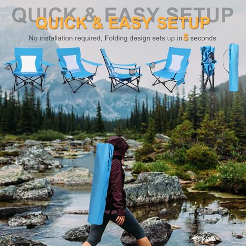 Joyfair Beach Camping Chair (2 Pack), Outdoor Folding Chair for Adults, Heavy Duty Portable Chair with Armrest for Outside...