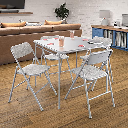 CoscoProducts Premium 5-Piece Table & Chair Dining Set, with 34" Vinyl Top Card Table and 4 Fabric Padded Seat & Back Fold...
