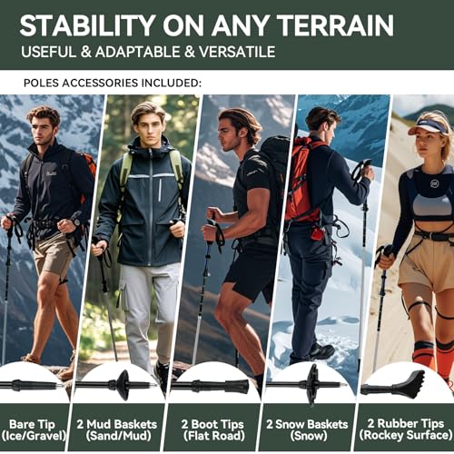 Trekking Poles Collapsible Hiking Poles - 2 Pack Aluminum Hiking Sticks, Lightweight Walking Sticks for Seniors, Men, Wome...