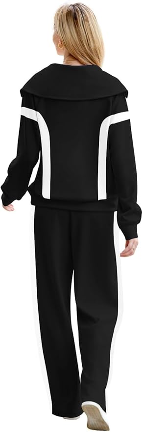 XIEERDUO Lounge Sets For Women 2025 Half Zip Sweatshirt And Wide Leg Sweatpant 2 Piece Outfits Sweatsuit Tracksuit