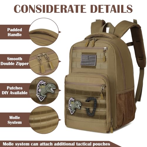 SunForMorning Kids Tactical Backpack Army Molle Bookbag Military Boys Backpack for School, Outdoor, Camping, Brown