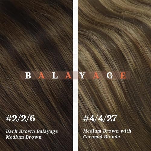 Ve Sunny Clip in Human Hair Extensions Dark Brown Balayage Caramel Blonde Human Hair Clip in Extensions 14inch Short Hair Extensions Real Human Hair Clip ins 100g 7Pcs