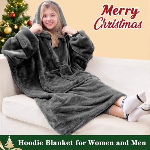 Waitu Wearable Blanket Sweatshirt Gifts for Women and Men, Warm and Cozy Giant Blanket Hoodie, Thick Flannel Blanket with ...