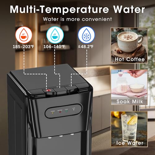 Tehanld Bottom Loading Water Cooler Dispenser for 3 or 5 Gallon Bottles - Water Dispenser with Hot, Room & Cold Spouts, LE...