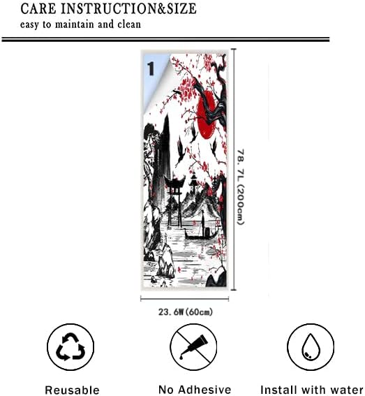 Vintage Japanese Style Decorative Window Film Abstract Ink Japanese Landscape Torii Gatekids Blackout Window Film,Cafe Lighted Window Film 23.6Wx78.7L-Inch X1Pcs
