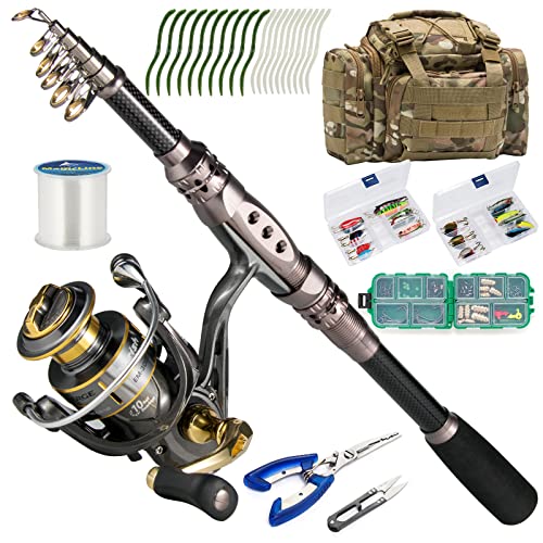 Dr.Fish Fishing Rod and Reel Combos 125-Pieces Telescopic Spinning Pole Reel Gear Equipment Set with Tackle Bag for Adult ...