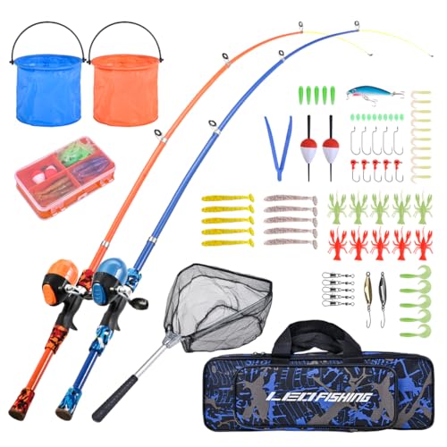 LEOFISHING Portable Kids Fishing Rod Set 2Pack Telescopic Fishing Poles for Boys and Girls Fishing Rod and Reel Combos wit...