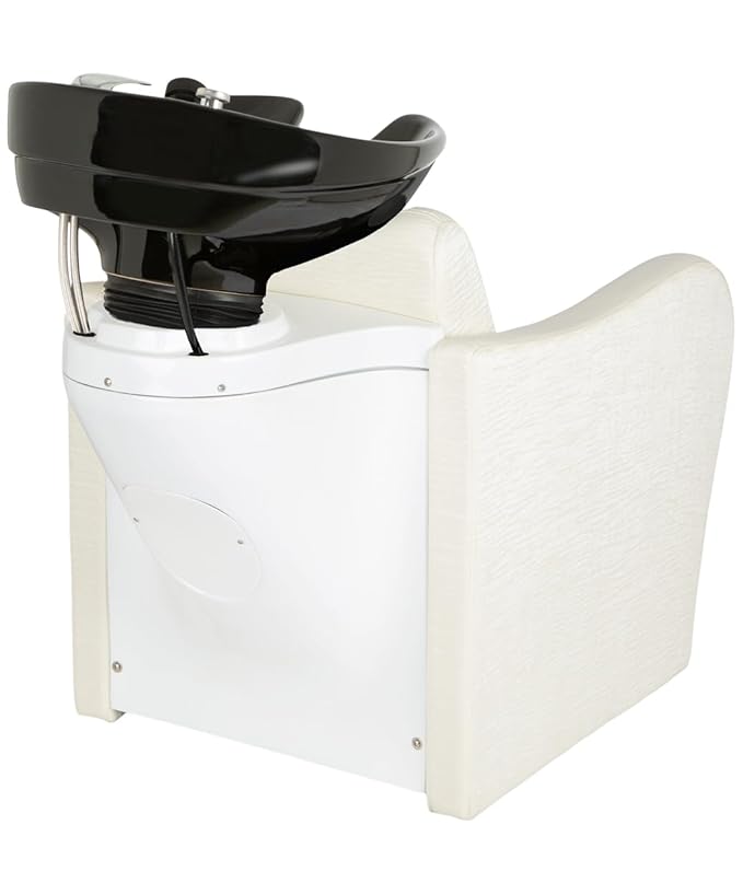 Buy-Rite Lexus Backwash Unit – White Zebra Vinyl Chair, Tilting Black Porcelain Bowl, Kick-Out Legrest, Extra Wide Seat, European Faucet, Salon Shampoo Station – TS-8018B