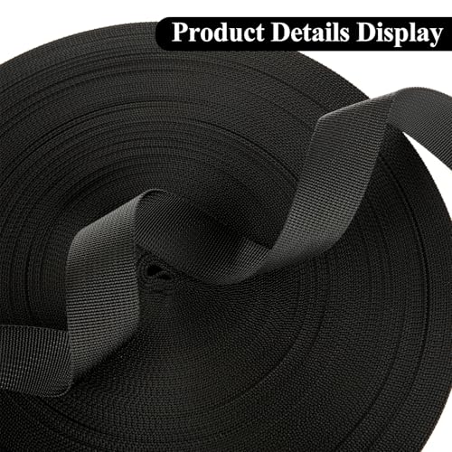 EATHEATY 2 Pcs 1 Inch Black Polypropylene Webbing - 50 Yards Heavy Duty Climbing Strap - Strong Durable Outdoor Webbing fo...