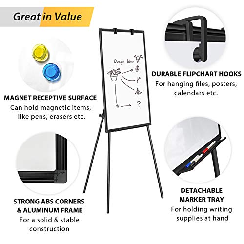 Easel Whiteboard - Magnetic Portable Dry Erase Easel Board 36 x 24 Tripod Whiteboard Height Adjustable Flipchart Easel Sta...