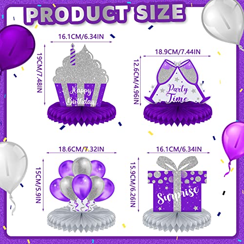 Yexiya 8 Pcs Purple and Silver Birthday Centerpiece Table Decoration, Happy Birthday Honeycomb Centerpieces Honeycomb Tabl...