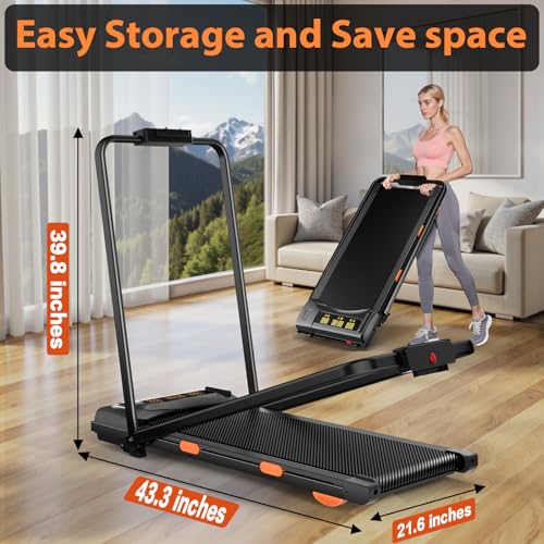 Incline Treadmill for Home, Walking Pad with Handle Bar, Under Desk Compact Treadmill with 350 Lbs Capacity, LED Display & APP, Remote Control, 3.0HP (XXL)