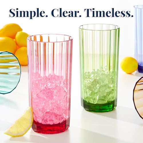 US Acrylic Faceted Plastic Reusable Drinking Glasses (Set of 6) 18oz Water Cups Assorted Colors | BPA-Free Tumblers, Made ...