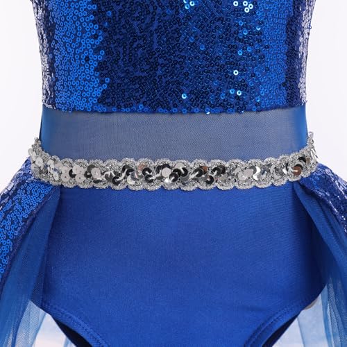 ODASDO Girls Shiny Sequins Ballet Dance Leotard Short Sleeve Feather Tutu Dress Hip Hop Latin Jazz Stage Performance Outfit