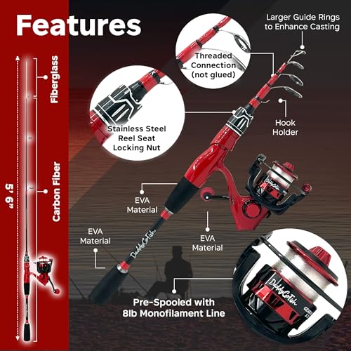 DaddyGoFish Spinning Fishing Rod and Reel Combo Set with Tackle Box | Kids Fishing Pole | Carbon Fiber Telescopic Fishing ...