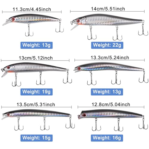 Saltwater Fishing Lures Kit, Surf Fishing Minnow Lures Jerkbait Popper Plugs Deep Diving Hard Baits Treble Hooks for Strip...