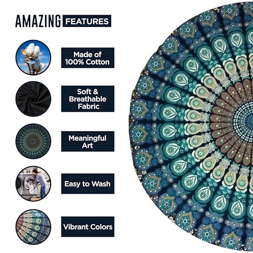 raajsee Turquoise Round Beach Tapestry Hippie/Boho Beach Blanket Mandala/Indian Cotton Throw - Round Tablecloth/Home Deco...